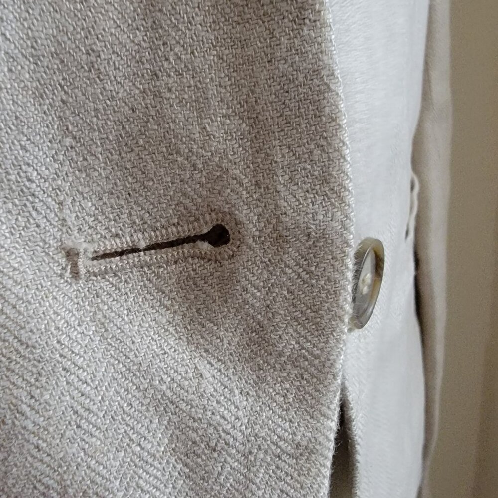 Women's Loft Beige Linen Single-Button Blazer with Pockets Classic Style